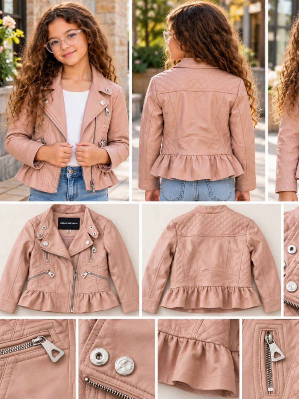 DESCRIPTION Urban Republic Girls Faux Leather Moto Jacket  Blush Pink  Size 5/6